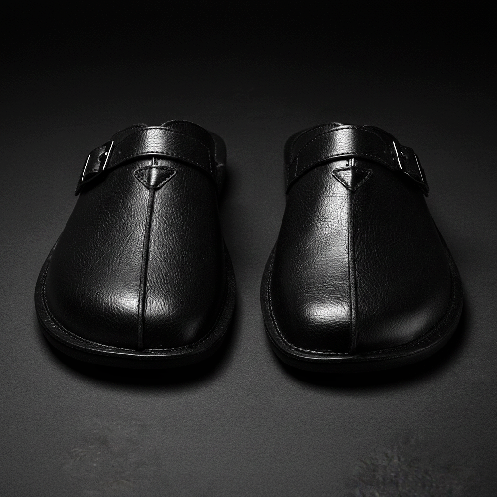 Men's Closed-Toe Slip-On Mules with Buckle Strap