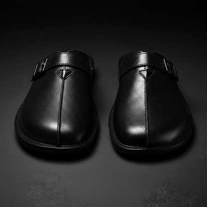 Men's Closed-Toe Slip-On Mules with Buckle Strap