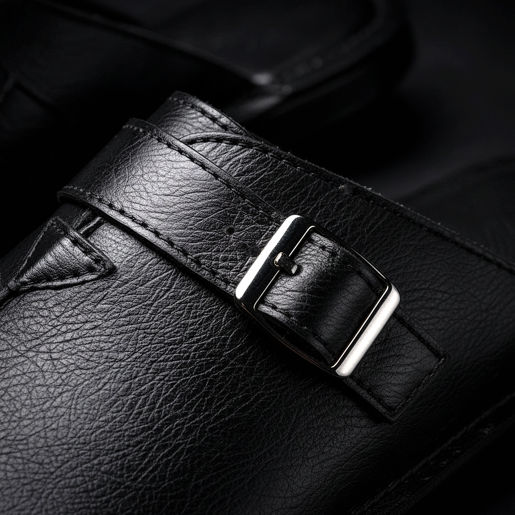 Men's Closed-Toe Slip-On Mules with Buckle Strap