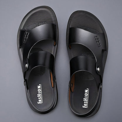 Men's Double Strap Sandals with Buckles and Faux Leather Look