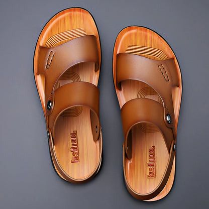 Men's Double Strap Sandals with Buckles and Faux Leather Look