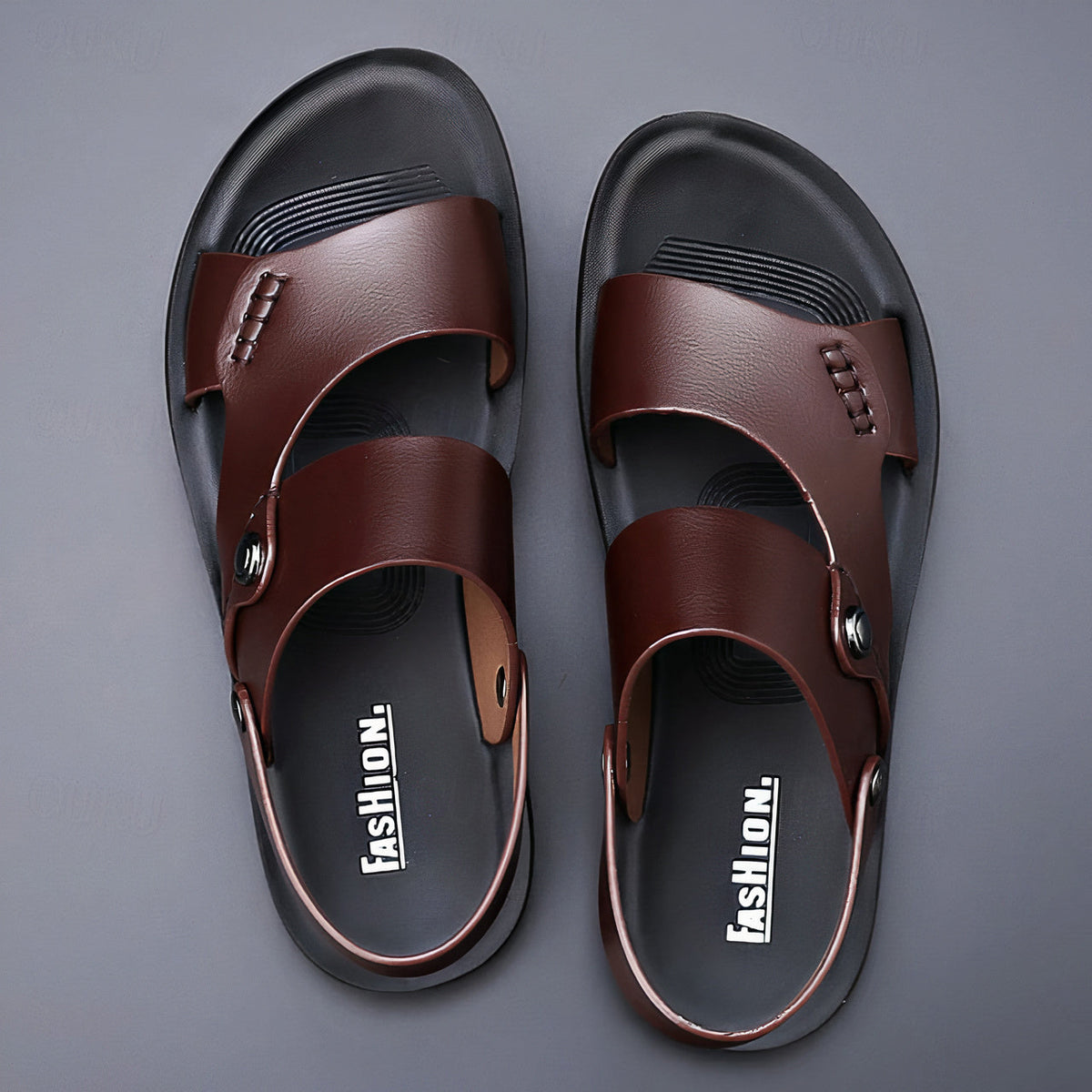 Men's Double Strap Sandals with Buckles and Faux Leather Look