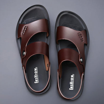 Men's Double Strap Sandals with Buckles and Faux Leather Look