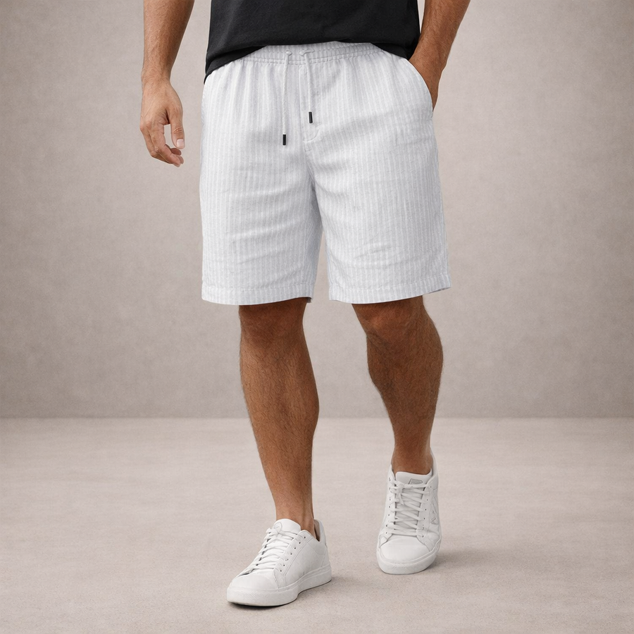 Men's Drawstring Shorts with Elbow-Free Relaxed Silhouette and Vertical Stripe Detailing