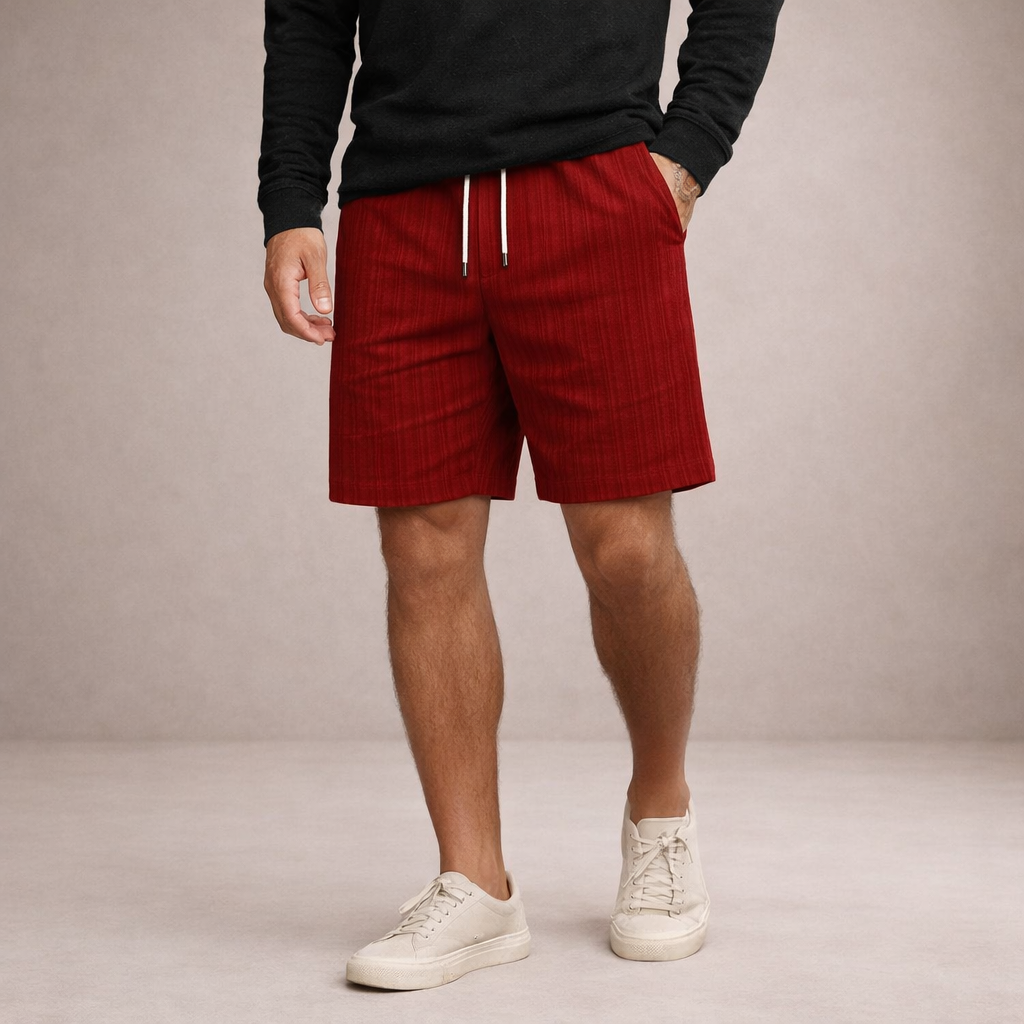 Men's Drawstring Shorts with Elbow-Free Relaxed Silhouette and Vertical Stripe Detailing
