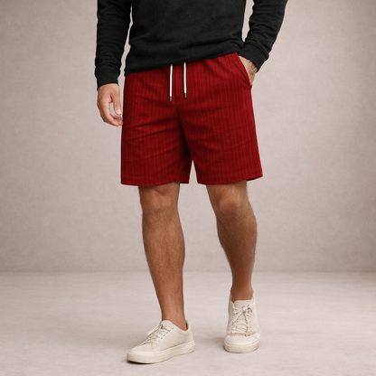 Men's Drawstring Shorts with Elbow-Free Relaxed Silhouette and Vertical Stripe Detailing