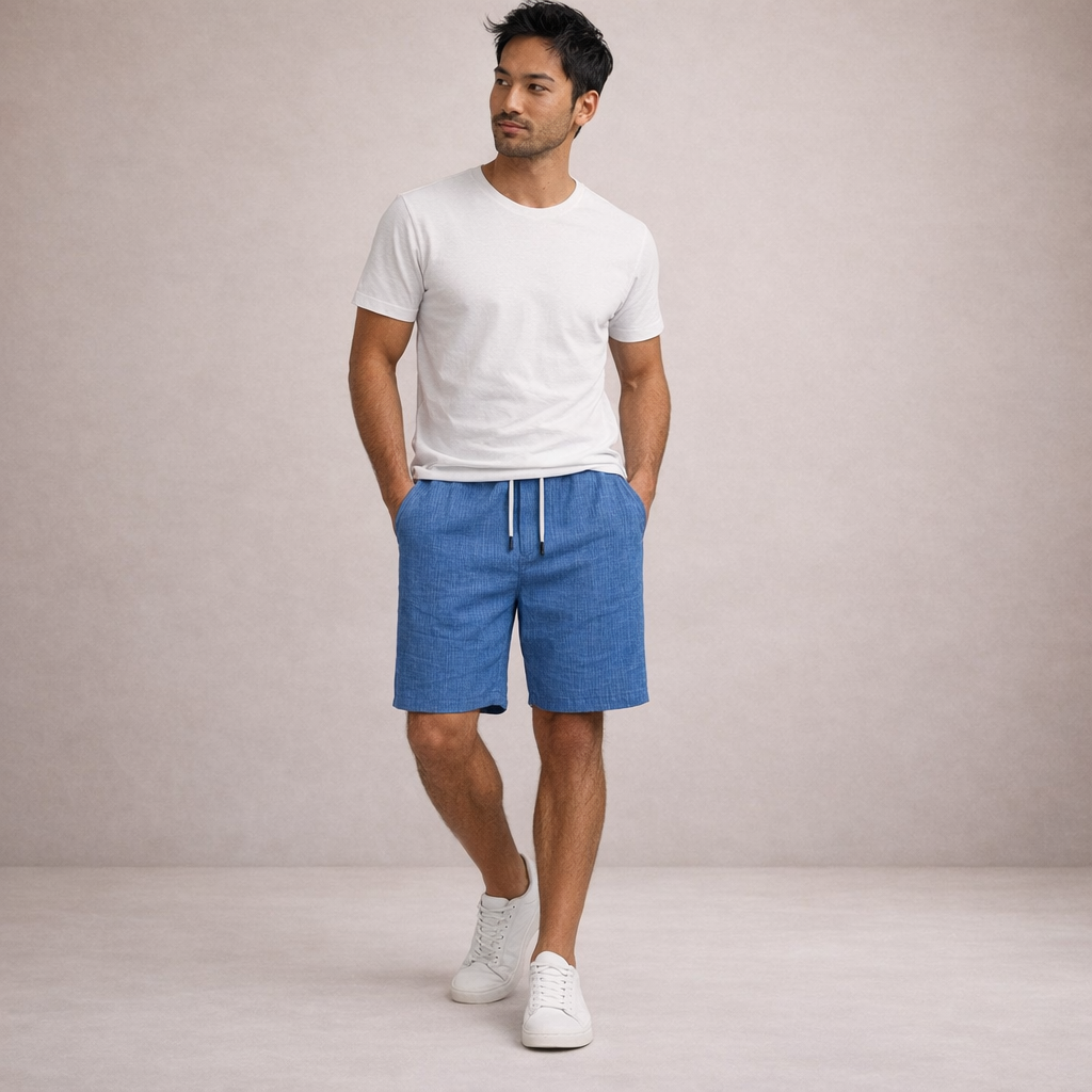 Men's Drawstring Shorts with Elbow-Free Relaxed Silhouette and Vertical Stripe Detailing