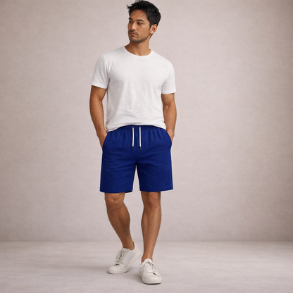 Men's Drawstring Shorts with Elbow-Free Relaxed Silhouette and Vertical Stripe Detailing