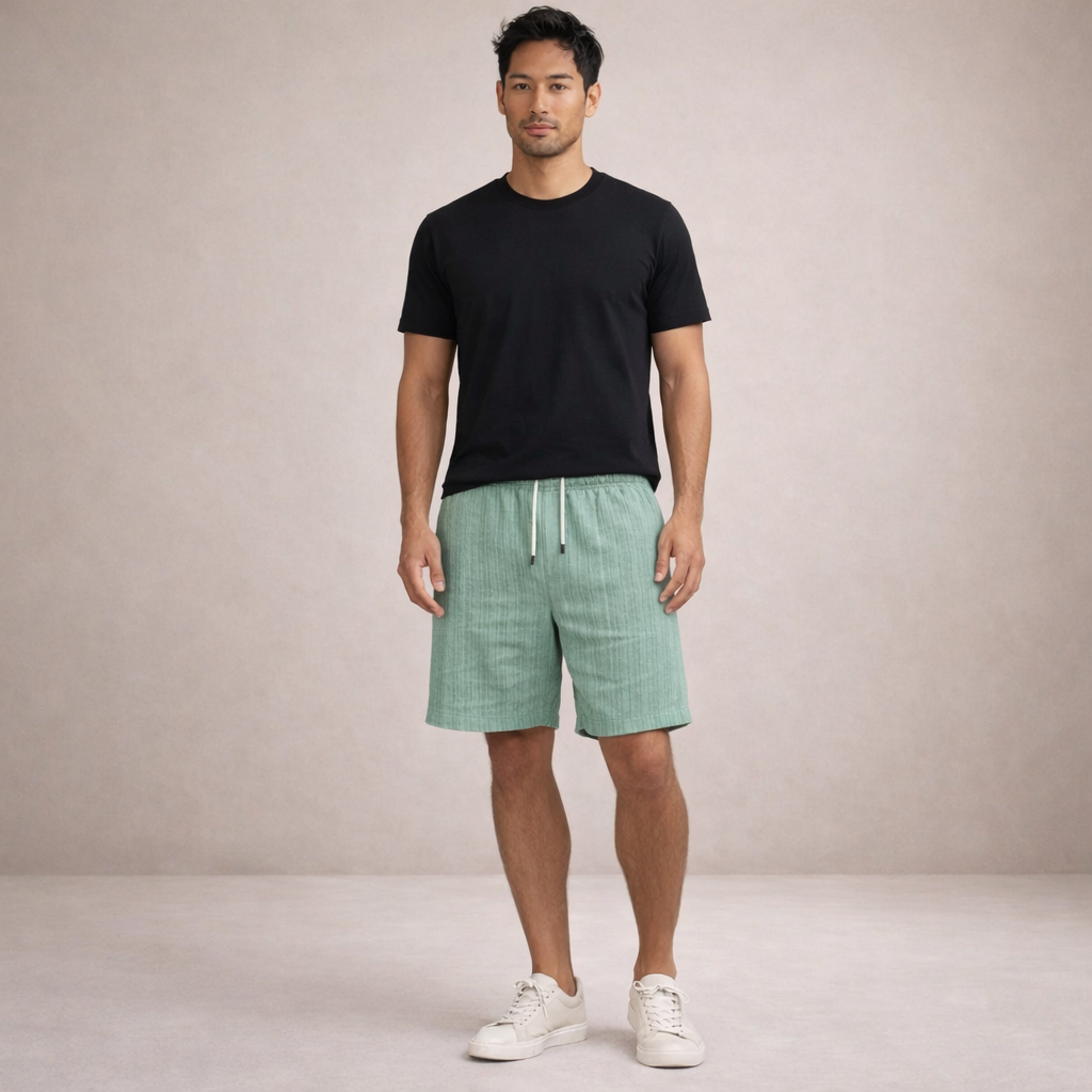 Men's Drawstring Shorts with Elbow-Free Relaxed Silhouette and Vertical Stripe Detailing