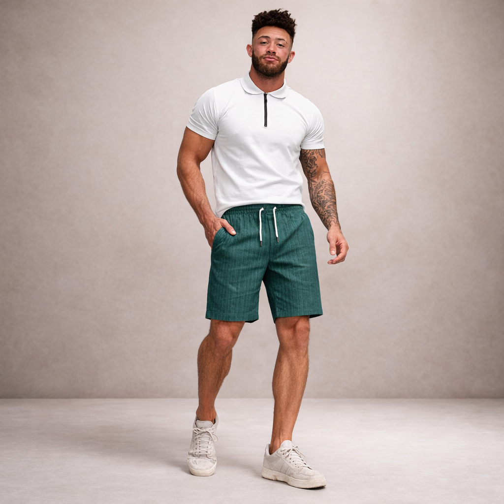 Men's Drawstring Shorts with Elbow-Free Relaxed Silhouette and Vertical Stripe Detailing