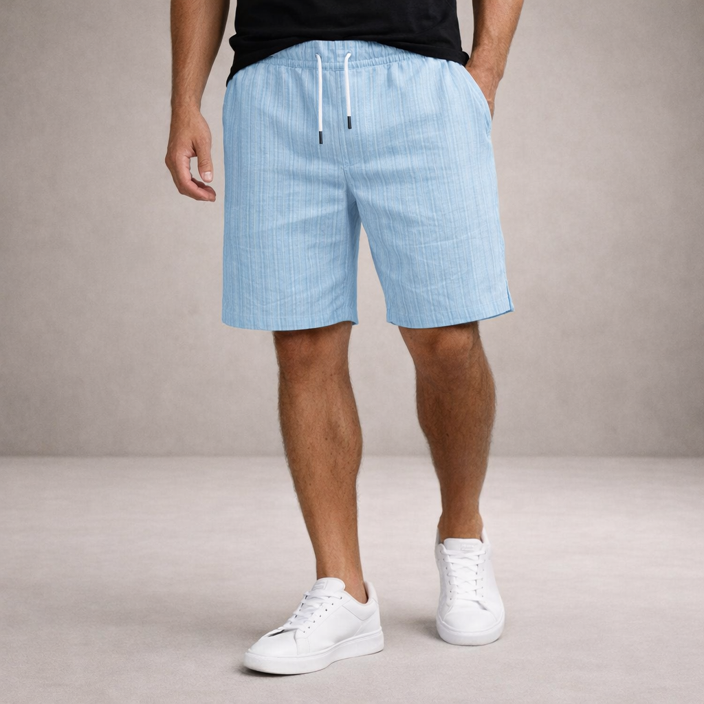Men's Drawstring Shorts with Elbow-Free Relaxed Silhouette and Vertical Stripe Detailing