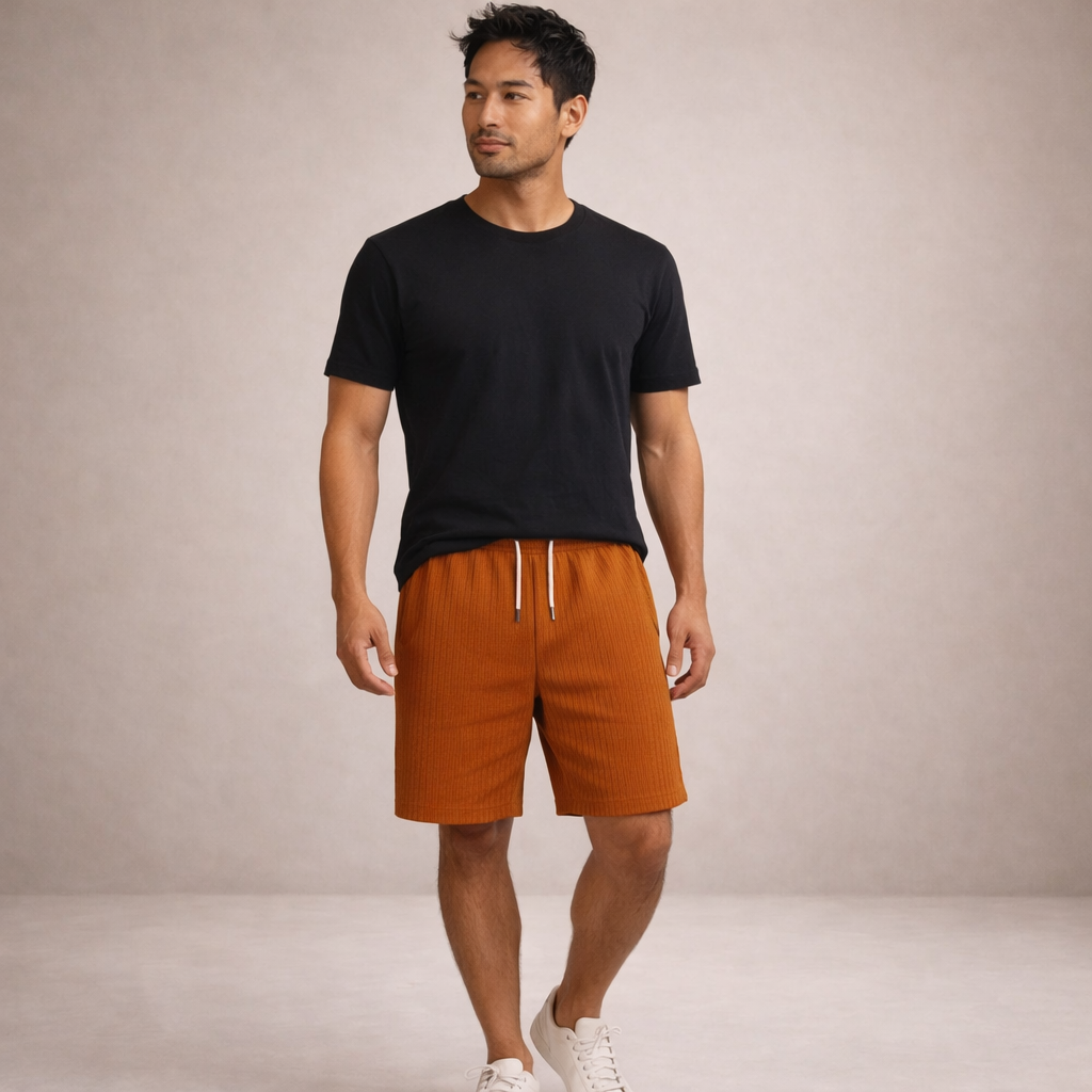 Men's Drawstring Shorts with Elbow-Free Relaxed Silhouette and Vertical Stripe Detailing
