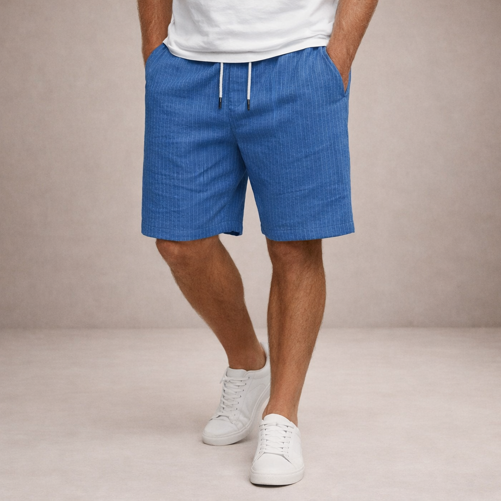 Men's Drawstring Shorts with Elbow-Free Relaxed Silhouette and Vertical Stripe Detailing