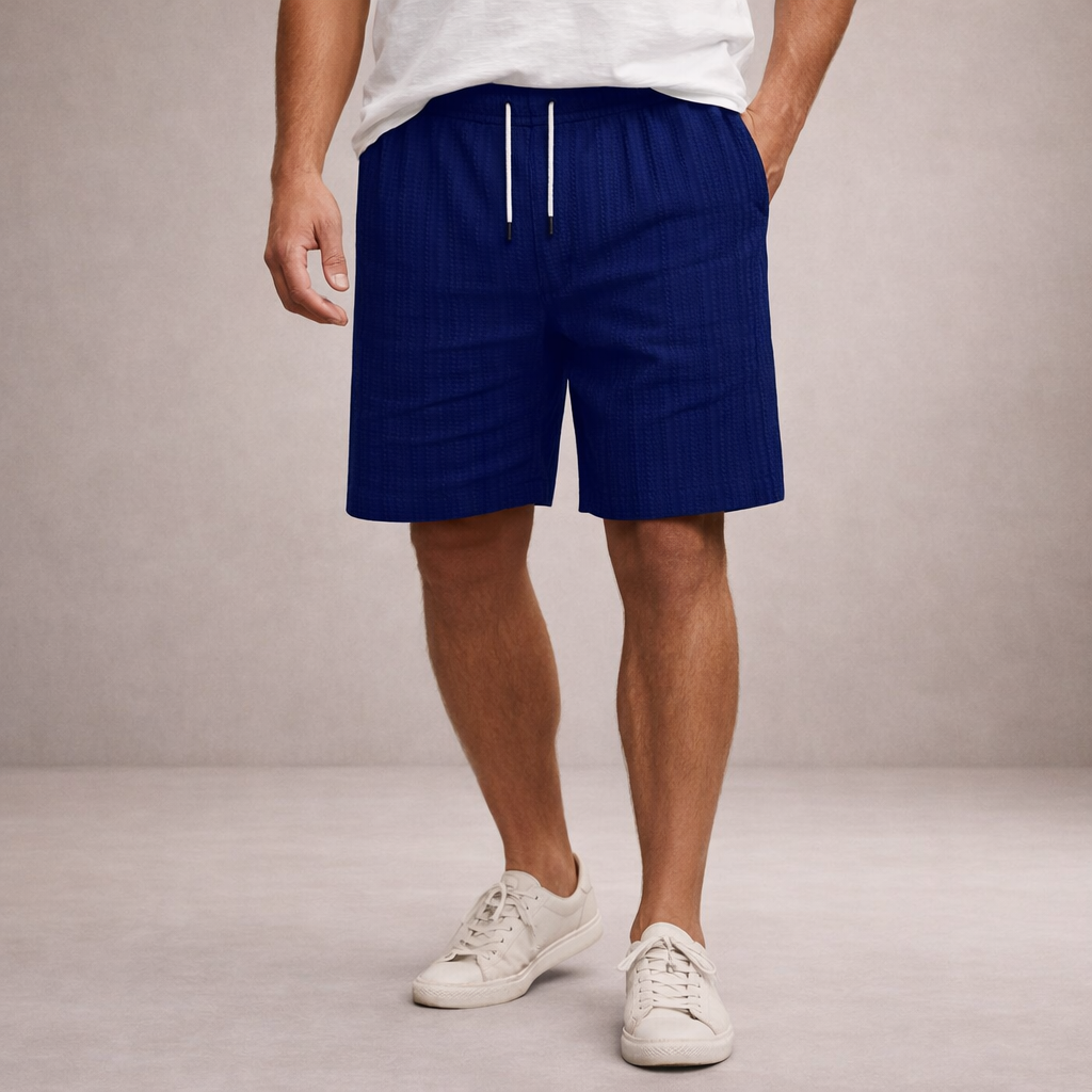 Men's Drawstring Shorts with Elbow-Free Relaxed Silhouette and Vertical Stripe Detailing