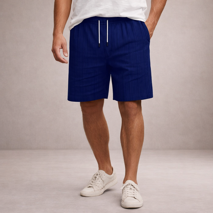 Men's Drawstring Shorts with Elbow-Free Relaxed Silhouette and Vertical Stripe Detailing