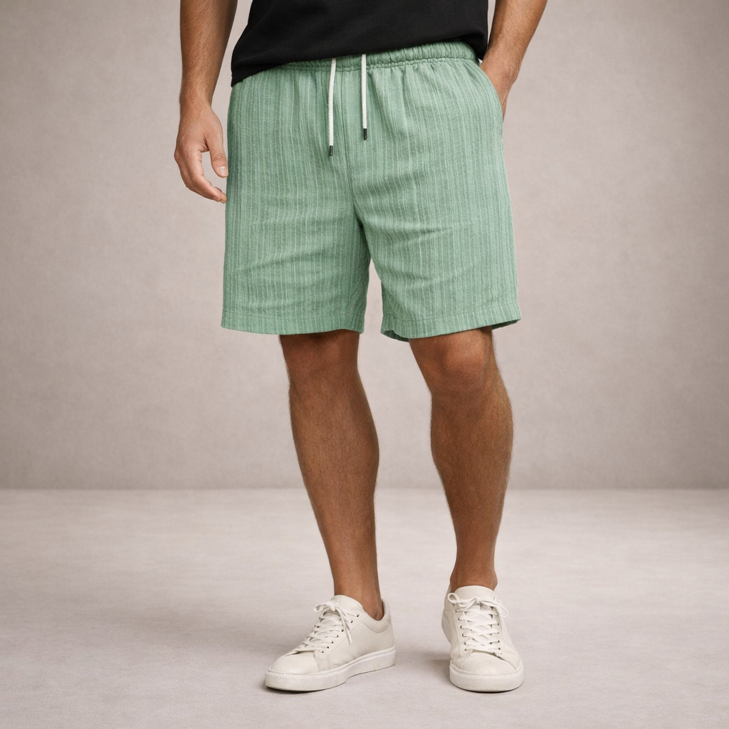 Men's Drawstring Shorts with Elbow-Free Relaxed Silhouette and Vertical Stripe Detailing