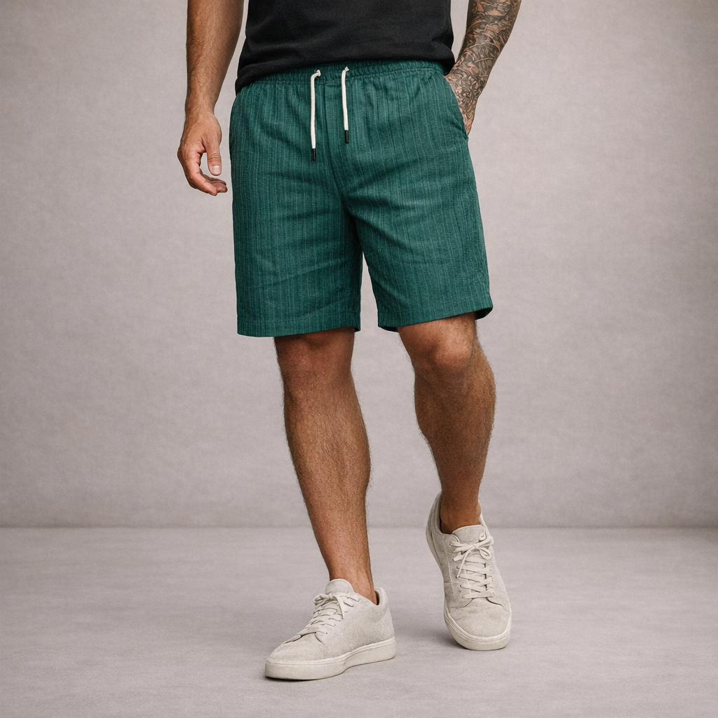 Men's Drawstring Shorts with Elbow-Free Relaxed Silhouette and Vertical Stripe Detailing