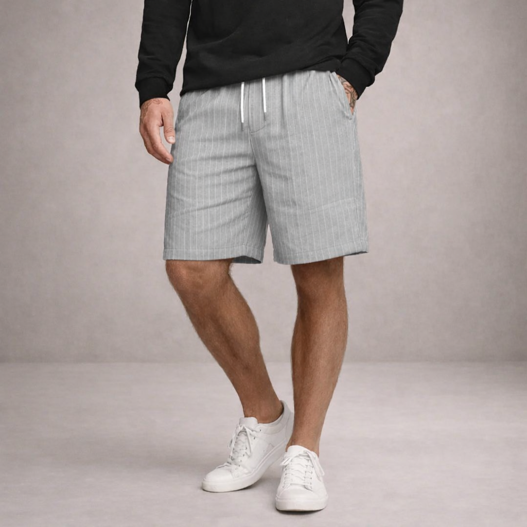 Men's Drawstring Shorts with Elbow-Free Relaxed Silhouette and Vertical Stripe Detailing