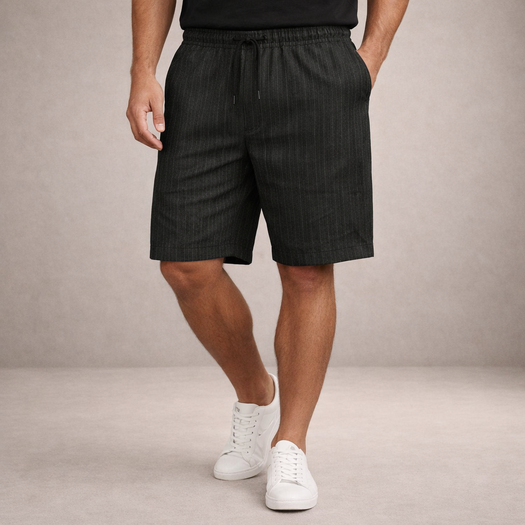 Men's Drawstring Shorts with Elbow-Free Relaxed Silhouette and Vertical Stripe Detailing