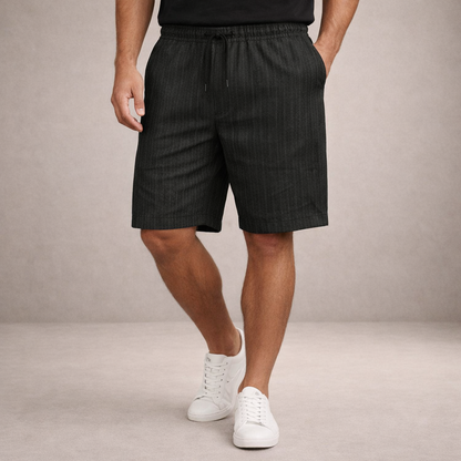 Men's Drawstring Shorts with Elbow-Free Relaxed Silhouette and Vertical Stripe Detailing