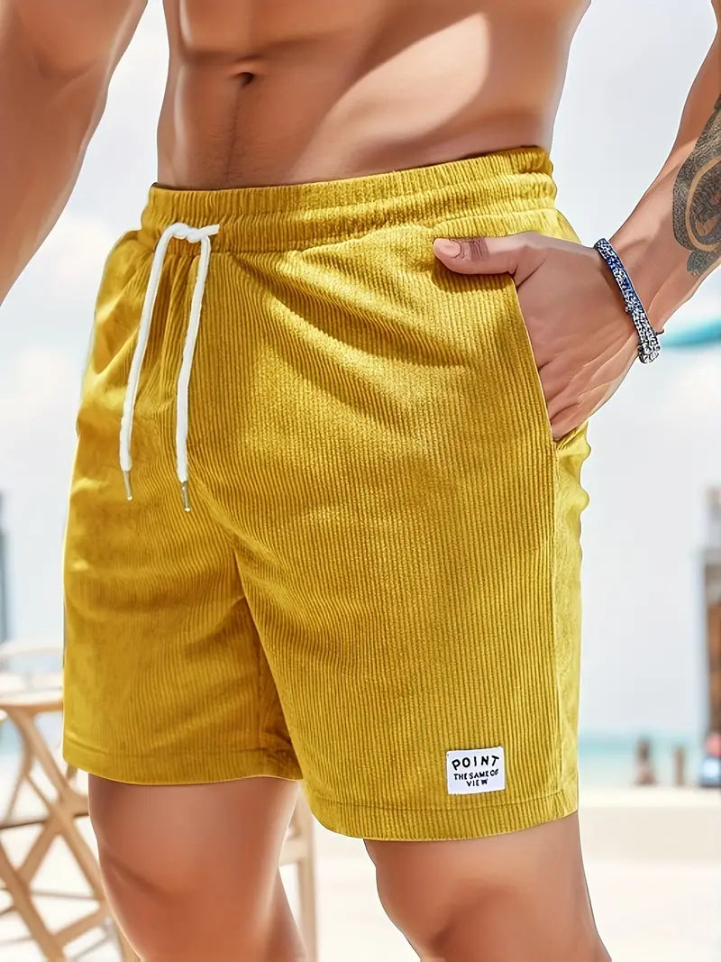 Men's Drawstring Swim Shorts with Elastic Waist and Back Pocket