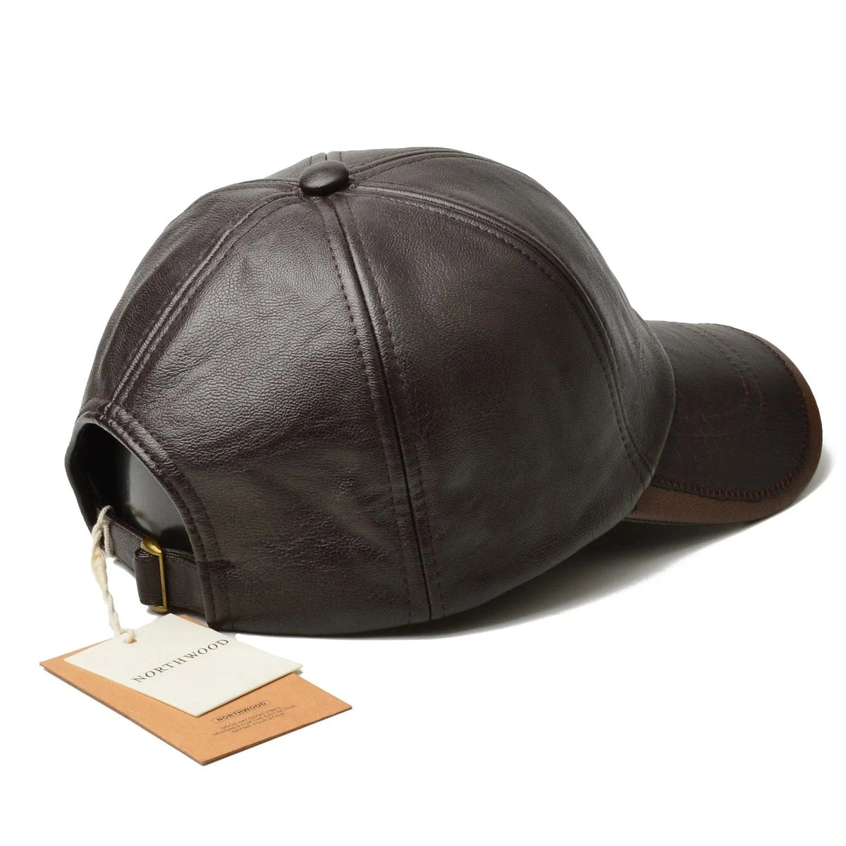 Men's Faux Leather Six-Panel Baseball Cap with Brass Eyelets and Contrast Brim