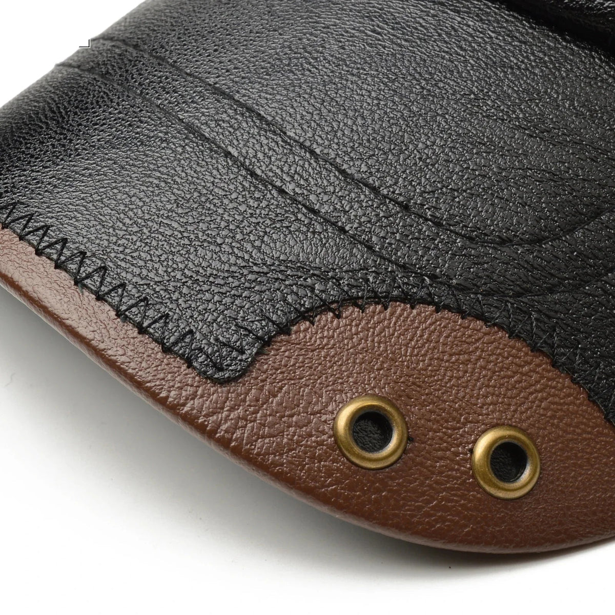 Men's Faux Leather Six-Panel Baseball Cap with Brass Eyelets and Contrast Brim