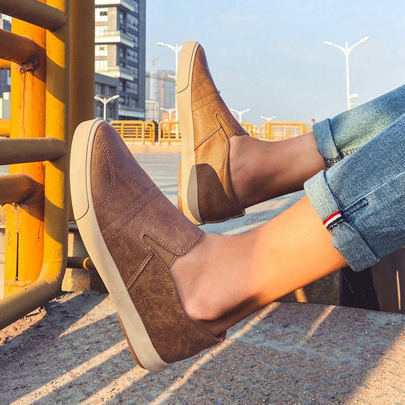 Men's Faux Leather Slip-On Sneakers