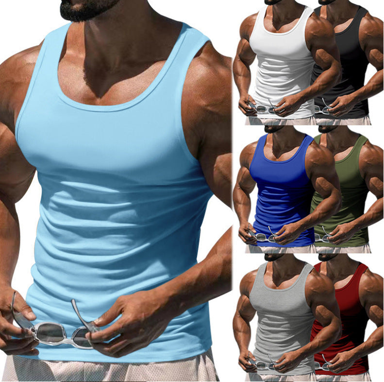 Men's Fitted Sports Tank Top with Scoop Neck and Wide Straps