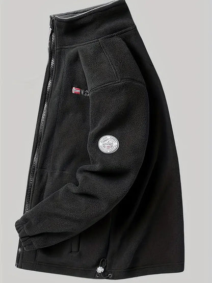 Men's Fleece Jacket with Full-Zip and Stand Collar