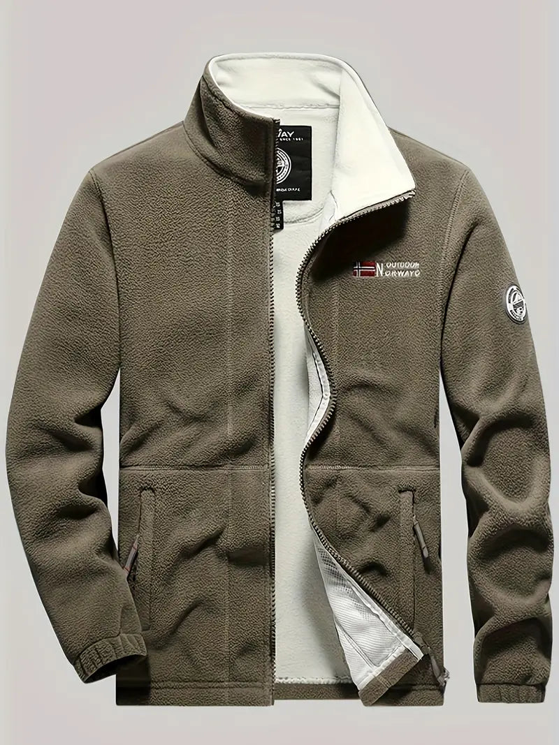 Men's Fleece Jacket with Full-Zip and Stand Collar