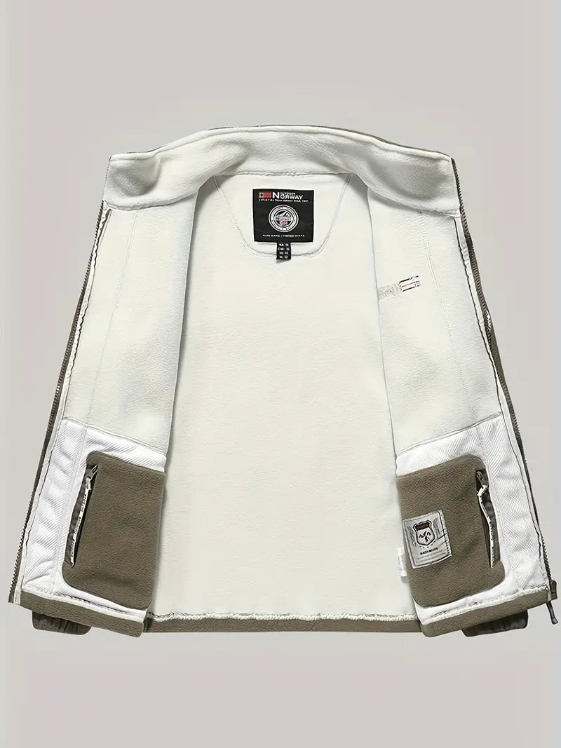 Men's Fleece Jacket with Full-Zip and Stand Collar