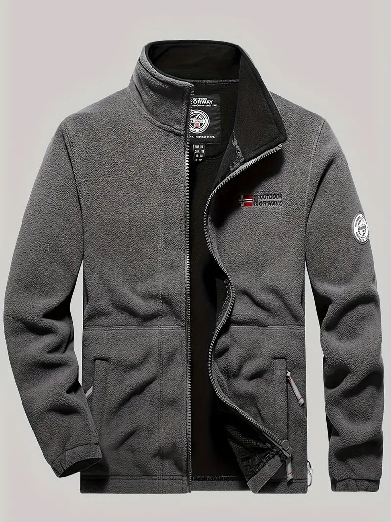 Men's Fleece Jacket with Full-Zip and Stand Collar