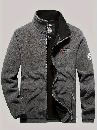 Men's Fleece Jacket with Full-Zip and Stand Collar