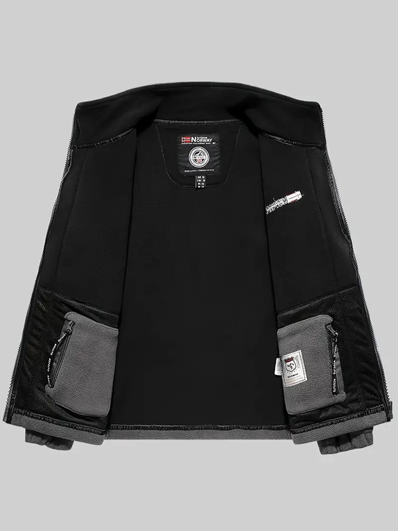 Men's Fleece Jacket with Full-Zip and Stand Collar