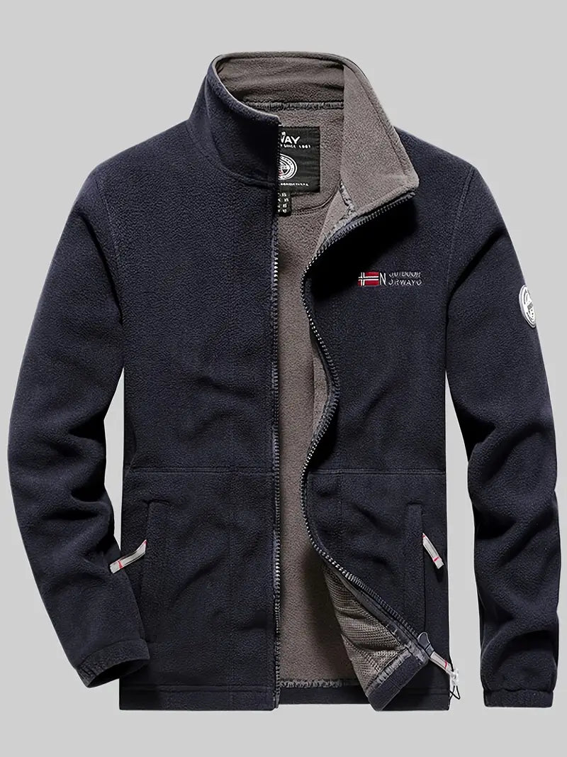 Men's Fleece Jacket with Full-Zip and Stand Collar