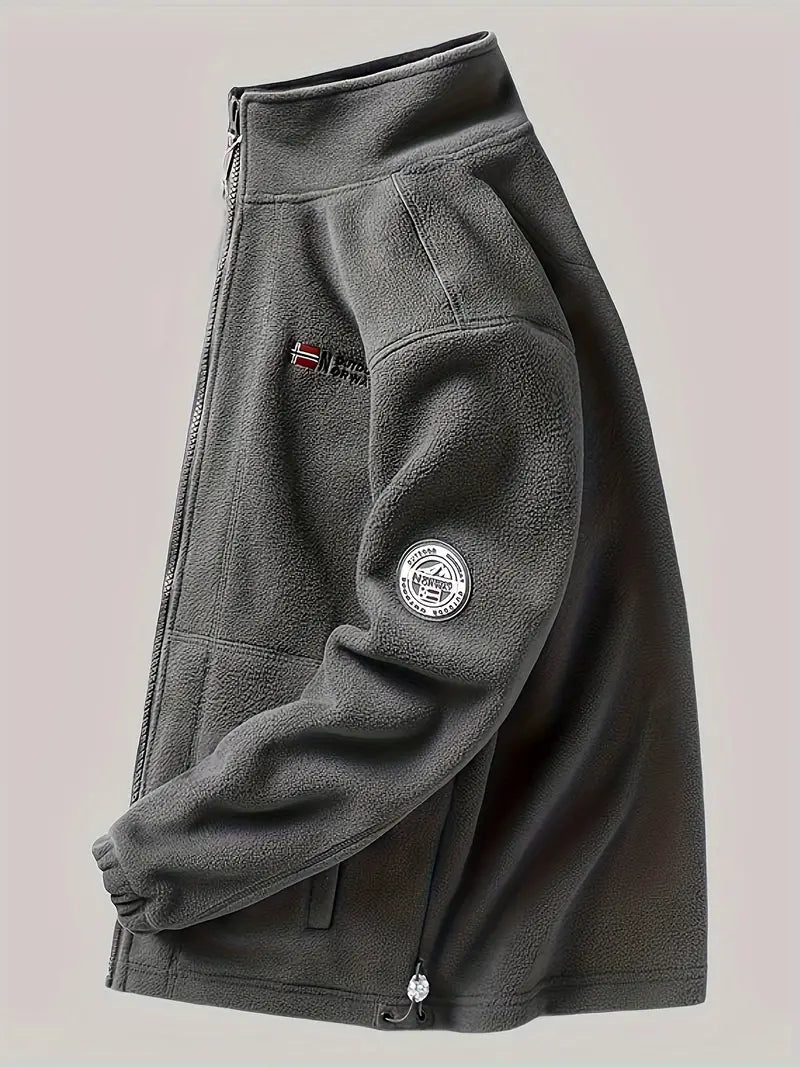 Men's Fleece Jacket with Full-Zip and Stand Collar