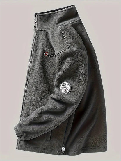 Men's Fleece Jacket with Full-Zip and Stand Collar