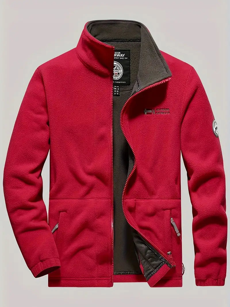 Men's Fleece Jacket with Full-Zip and Stand Collar