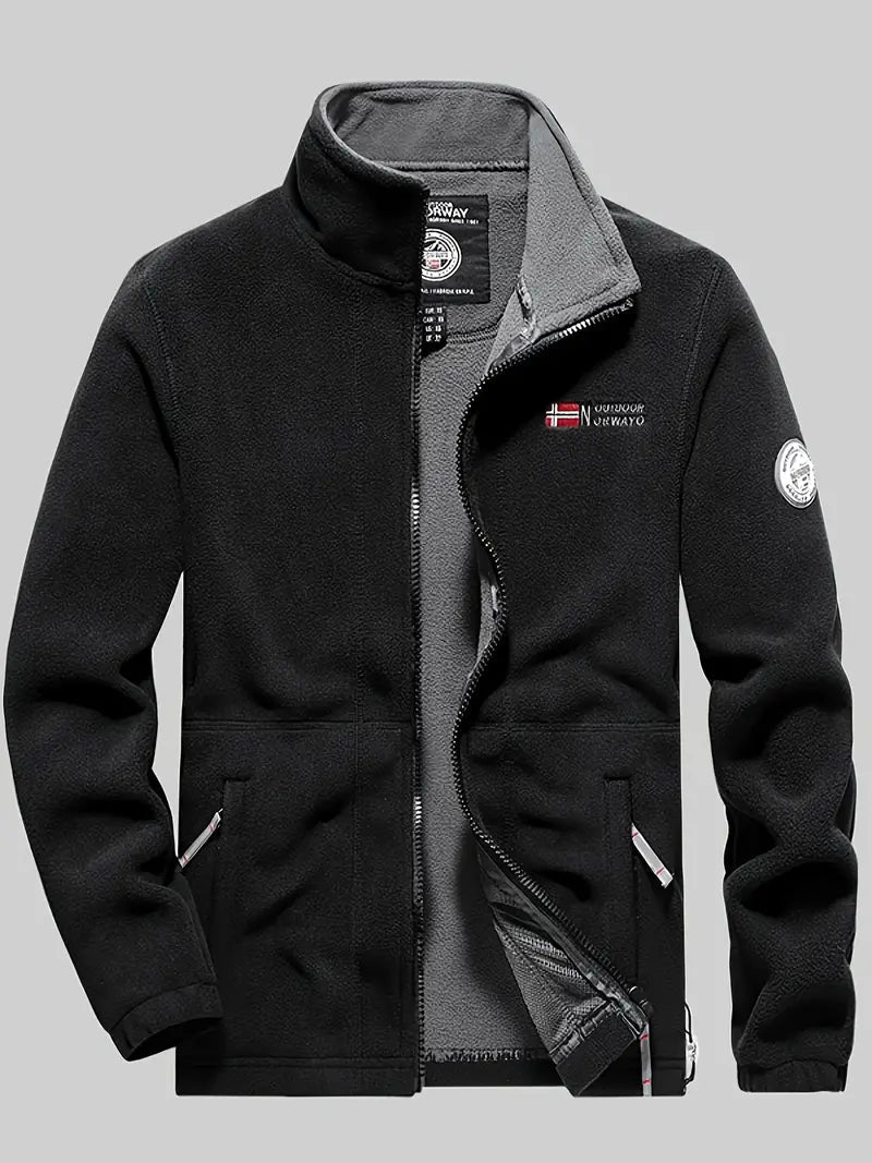 Men's Fleece Jacket with Full-Zip and Stand Collar