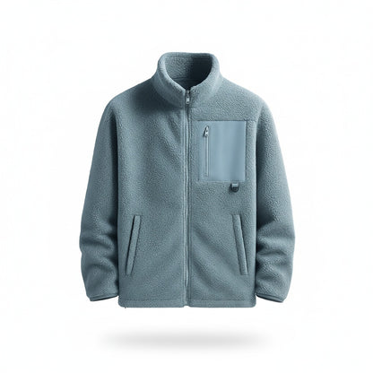 Men's Fleece Jacket with Stand Collar and Full Zip