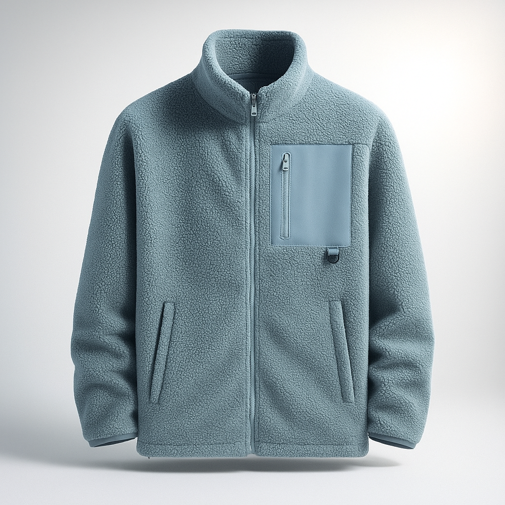 Men's Fleece Jacket with Stand Collar and Full Zip
