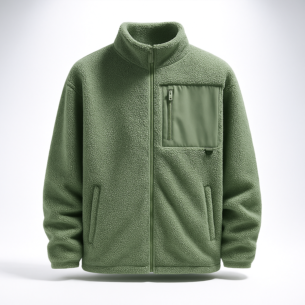 Men's Fleece Jacket with Stand Collar and Full Zip