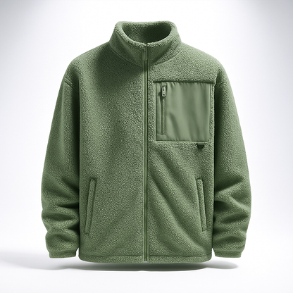 Men's Fleece Jacket with Stand Collar and Full Zip