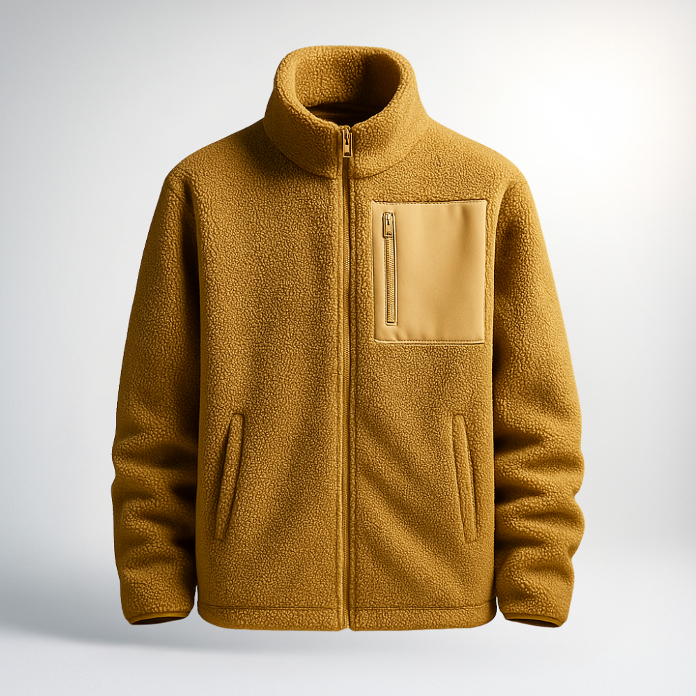Men's Fleece Jacket with Stand Collar and Full Zip