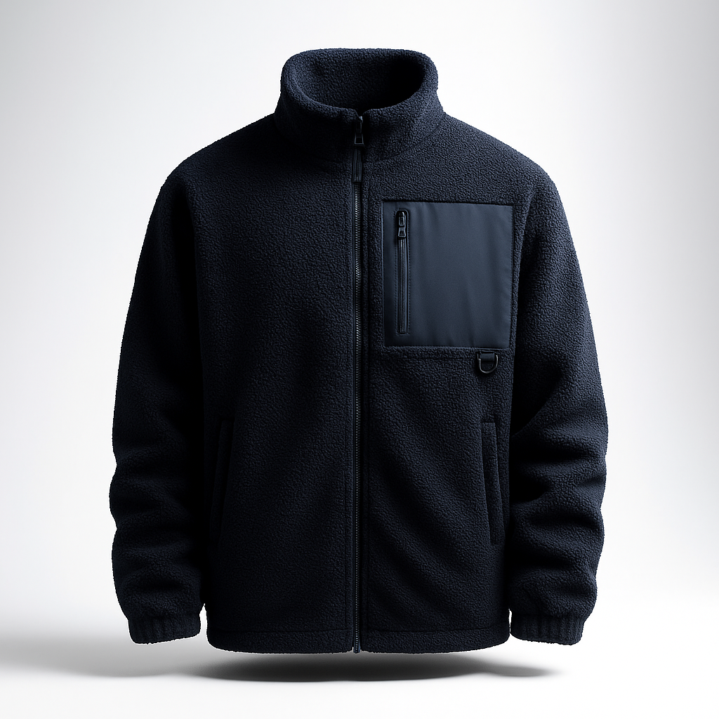 Men's Fleece Jacket with Stand Collar and Full Zip