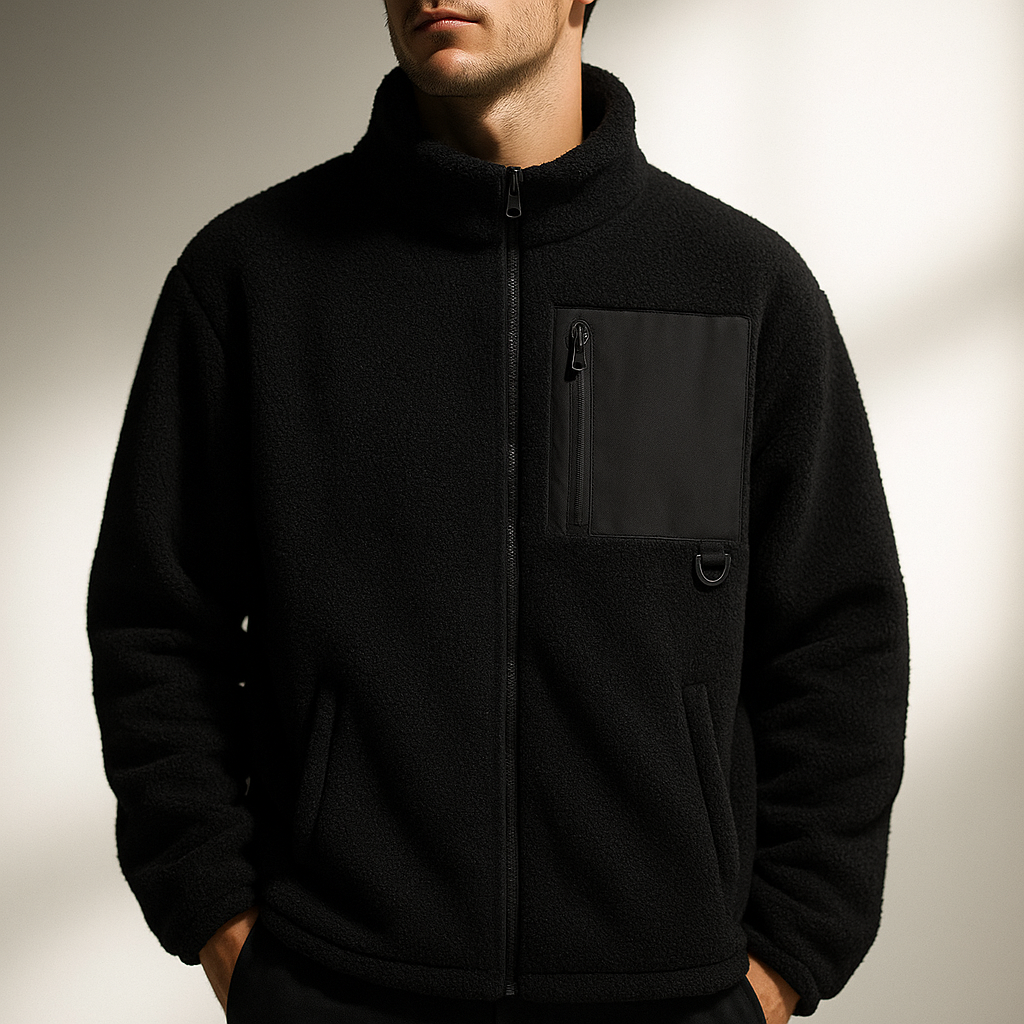 Men's Fleece Jacket with Stand Collar and Full Zip