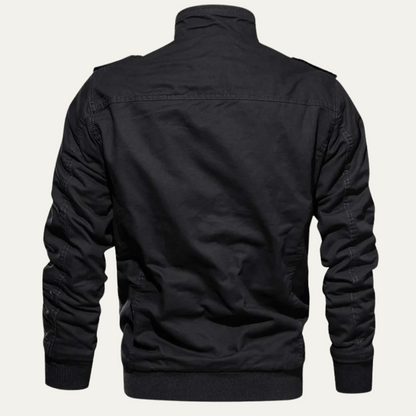 Men's Fleece-Lined Bomber Jacket with Stand Collar and Multi-Pocket Design