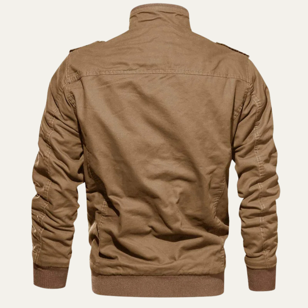 Men's Fleece-Lined Bomber Jacket with Stand Collar and Multi-Pocket Design