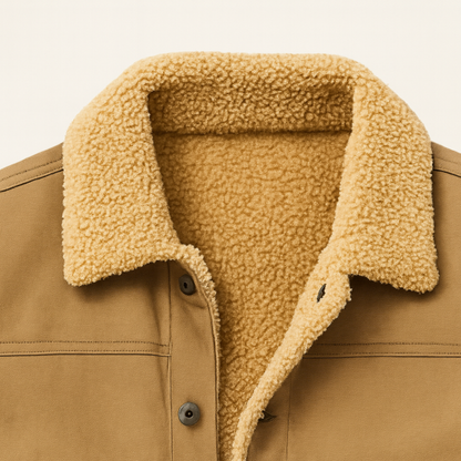 Men's Fleece-Lined Trucker Jacket with Sherpa Collar and Snap Button Closure